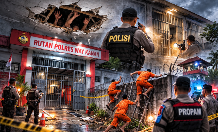 Delapan Tahanan Polres Way Kanan Kabur, Diduga Jebol Plafon Sel